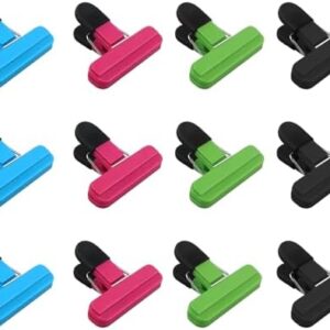 12Pcs Reusable Food Bag Clips for Sealing - Airtight Kitchen & Freezer Bag Clips, 4 Colours, Strong Grip for Snacks, Bread, Pet Food - Ideal for Home