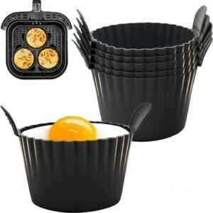 Premium Silicone Ramekins for Air Fryer - Double Thickness Silicone Muffin Moulds, Air Fryer Egg Mould for Fried Eggs, Air Fryer accessories (6 Pack, Black)