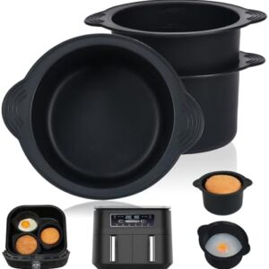 Large Ramekins for Air Fryer, 3PCS Silicone Poached Egg Moulds | 9.5cm X 9.5cm X 6.5cm | Reusable Air Fryer Accessories for Ninja/Tower/Cosori/Tefal Airfryer, Black Muffin&Cupcake Cases for Baking