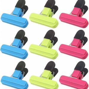 9Pcs Food Clips for Bag Sealing, Reusable Kitchen Food Clips for Bags, Freezer Bag Clips, Airtight Storage, 3 Colours for Home, Kitchen