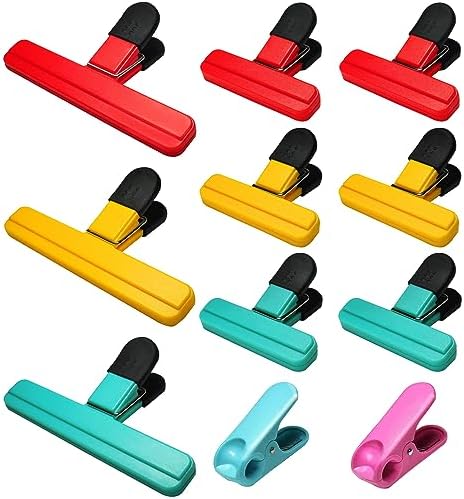11 Pack Plastic Food Bag Clips for Food Storage Bag Sealing Clips Freezer Kitchen Pegs Sealer Chip (3 Large, 6 Small & 2 Round, Bright Style)