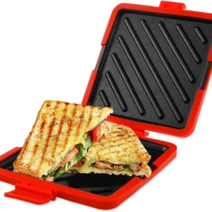 Microwave Toastie Sandwich Maker, Wireless Microwave Toastie Makers Nonstick Plate Portable Silicone Microwaveable Cookware for Sandwiches Hot Dogs (Red)
