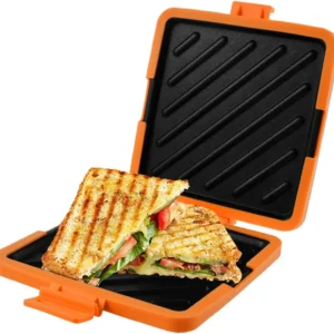 Microwave Toastie Sandwich Maker with Gloves, Wireless Microwave Toastie Makers Nonstick Plate Portable Silicone Microwaveable Cookware for Sandwiches Hot Dogs (Orange)