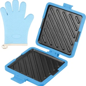 Microwave Toastie Sandwich Maker with Gloves, Wireless Microwave Toastie Makers Nonstick Plate Portable Silicone Microwaveable Cookware for Sandwiches Hot Dogs (Blue with Gloves)